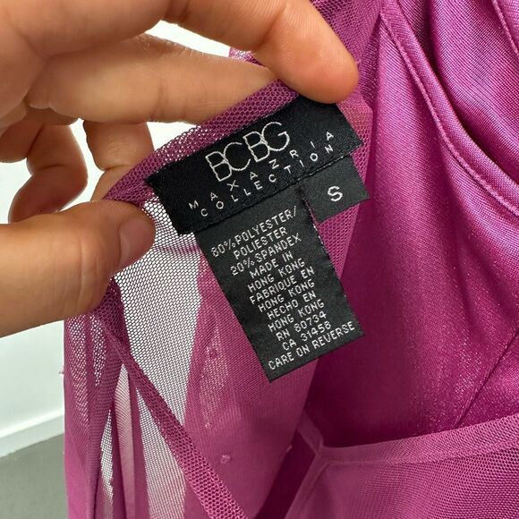 Vintage BCBG MaxAzria 90's/Y2k Pink Mesh Beaded Sleeveless Wrap Midi Dress S - Picture 8 of 10